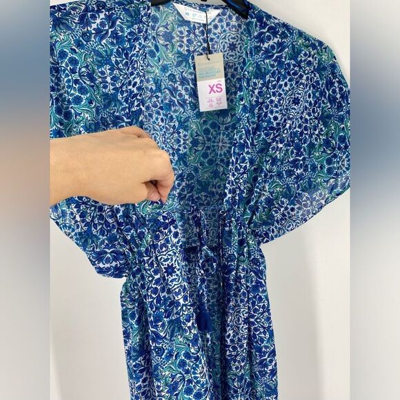 Primark Blue Floral Maxi Swim Coverup Dress Dolman Sleeves size XS - Picture 2 of 3